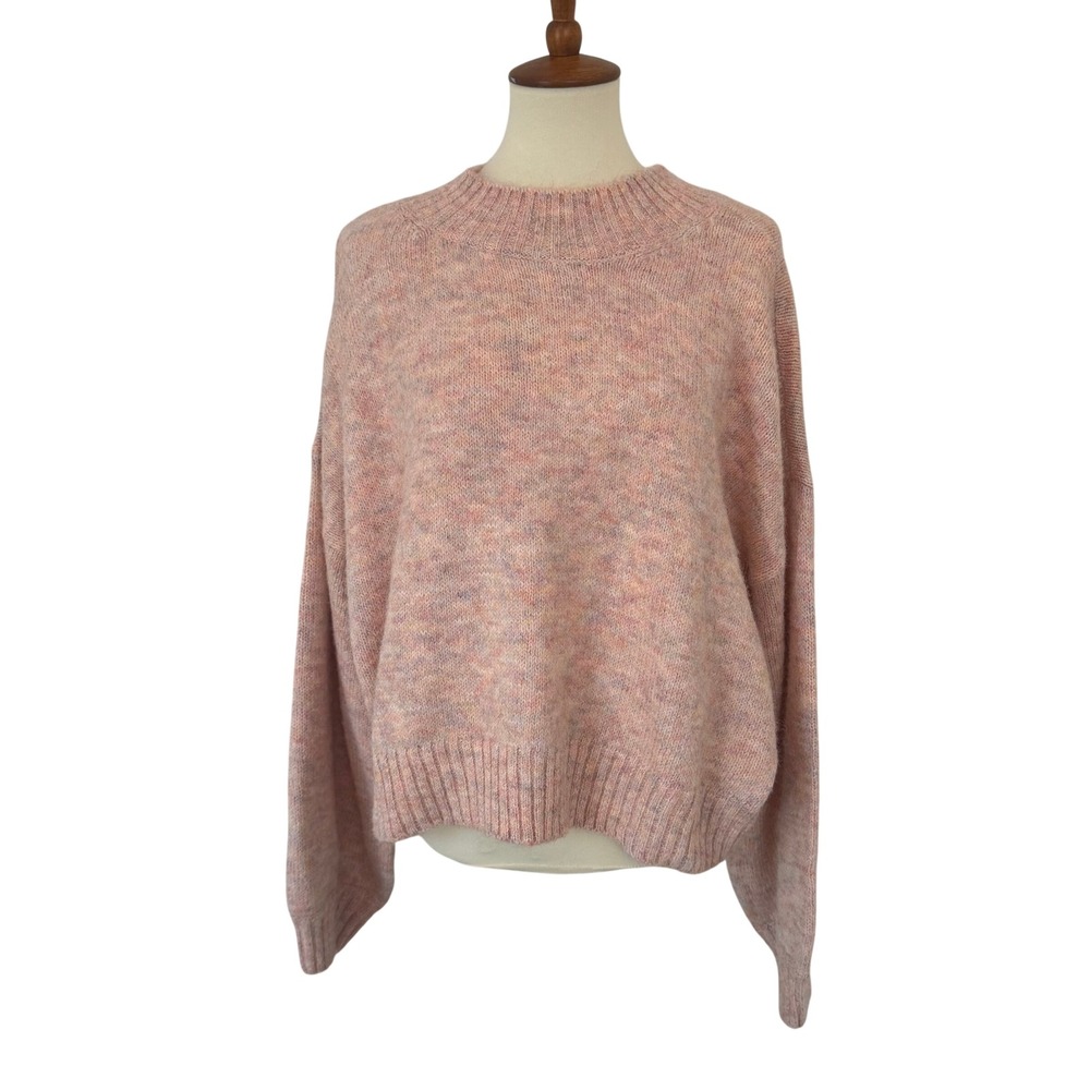 American‎ Eagle Oversized Pink Marled Knit Crewneck Sweater XXL Fuzzy Wool Blend